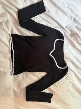 SHEIN Black Ribbed Long Sleeve Top with White Trim